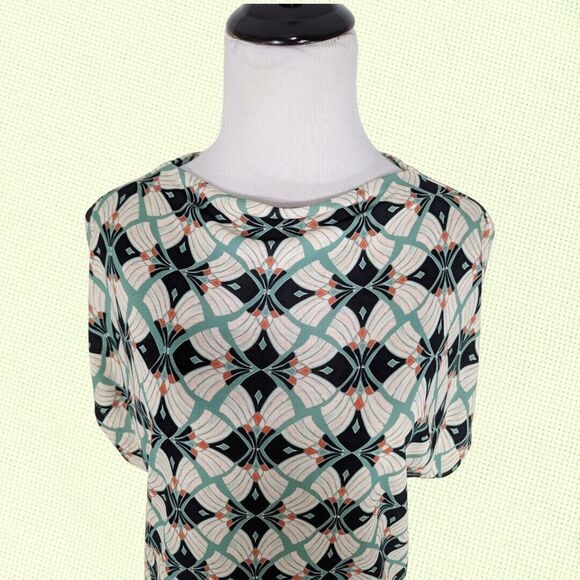 Reiss Top S High Neck Floral Jersey Green White Work Office Occasion Abstract - Picture 3 of 7
